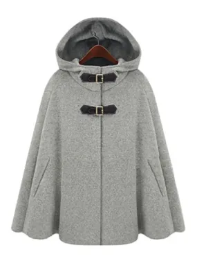 Grey Oversized Hooded Women's Winter Poncho Coat.