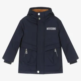 Hooded Coat with Navy Blue Logo