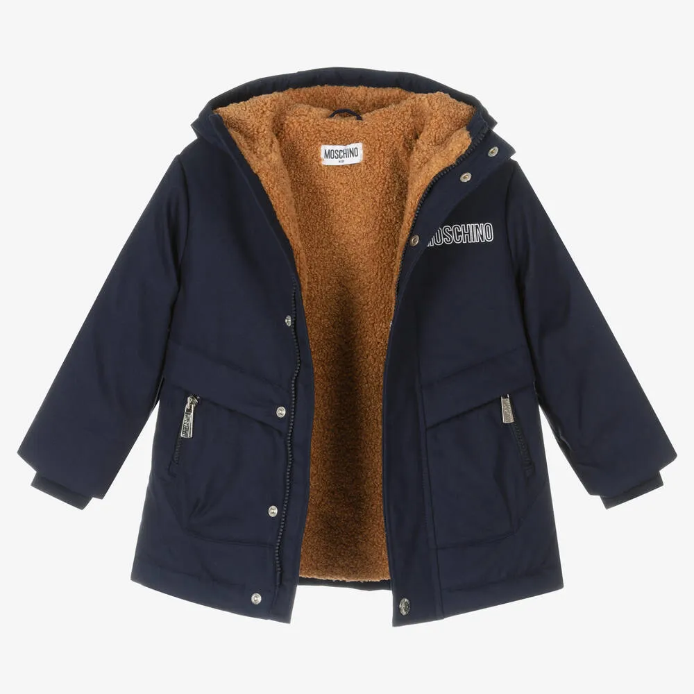 Hooded Coat with Navy Blue Logo