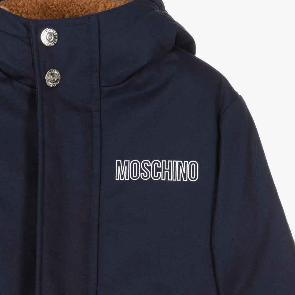 Hooded Coat with Navy Blue Logo