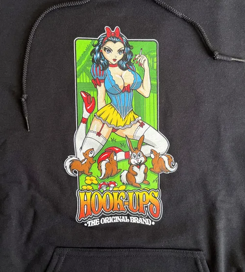 Hook Ups Skateboards Snow White Black Hoody.