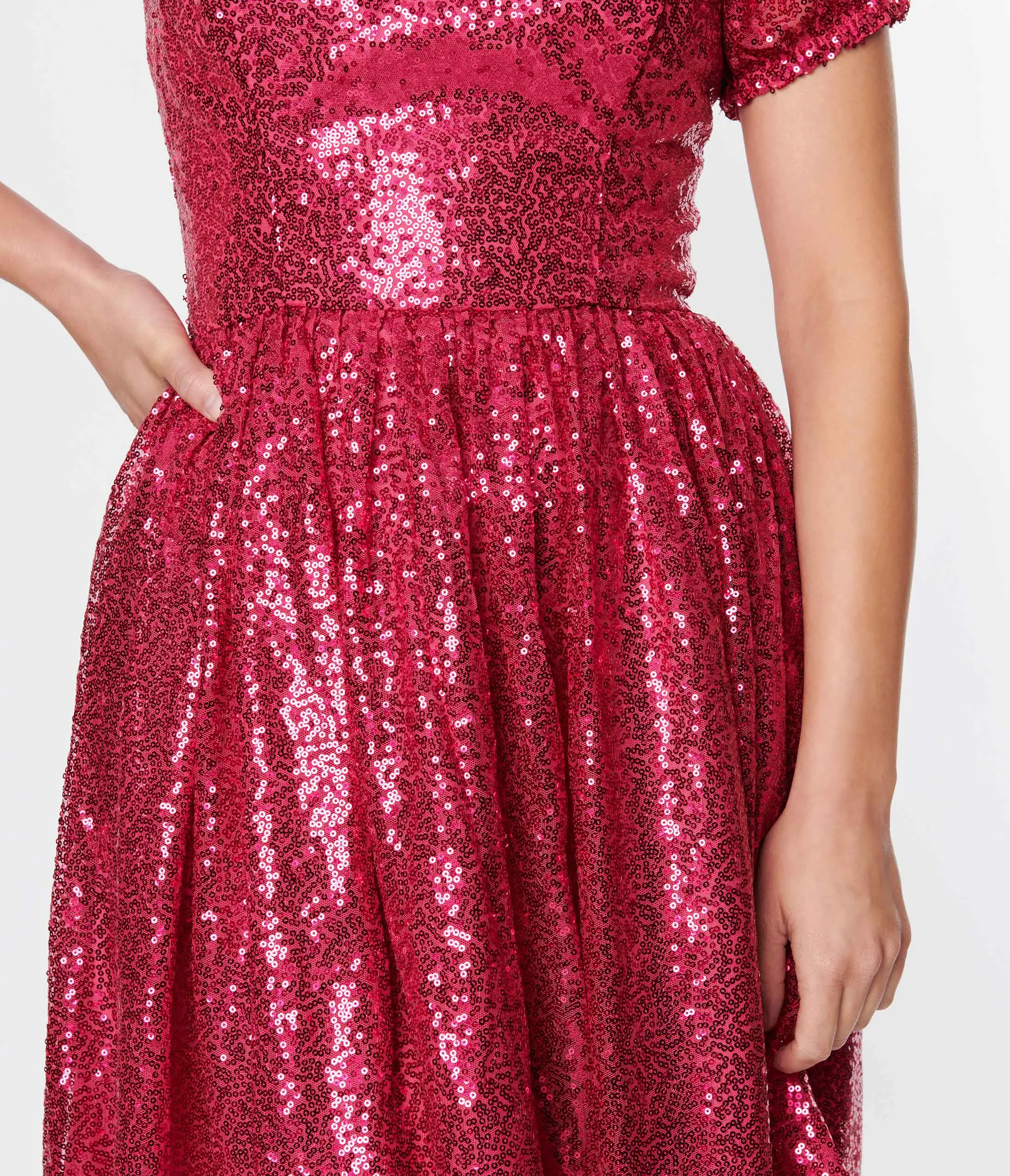 Hot Pink Sequin Fit and Flare Unique Vintage Dress