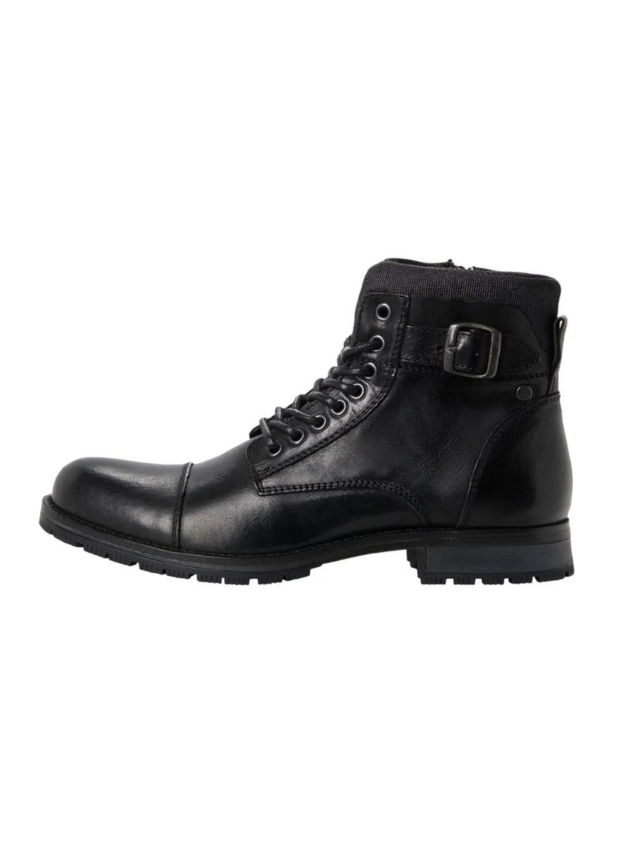 Jack and Jones Albany Leather Boots in Anthracite