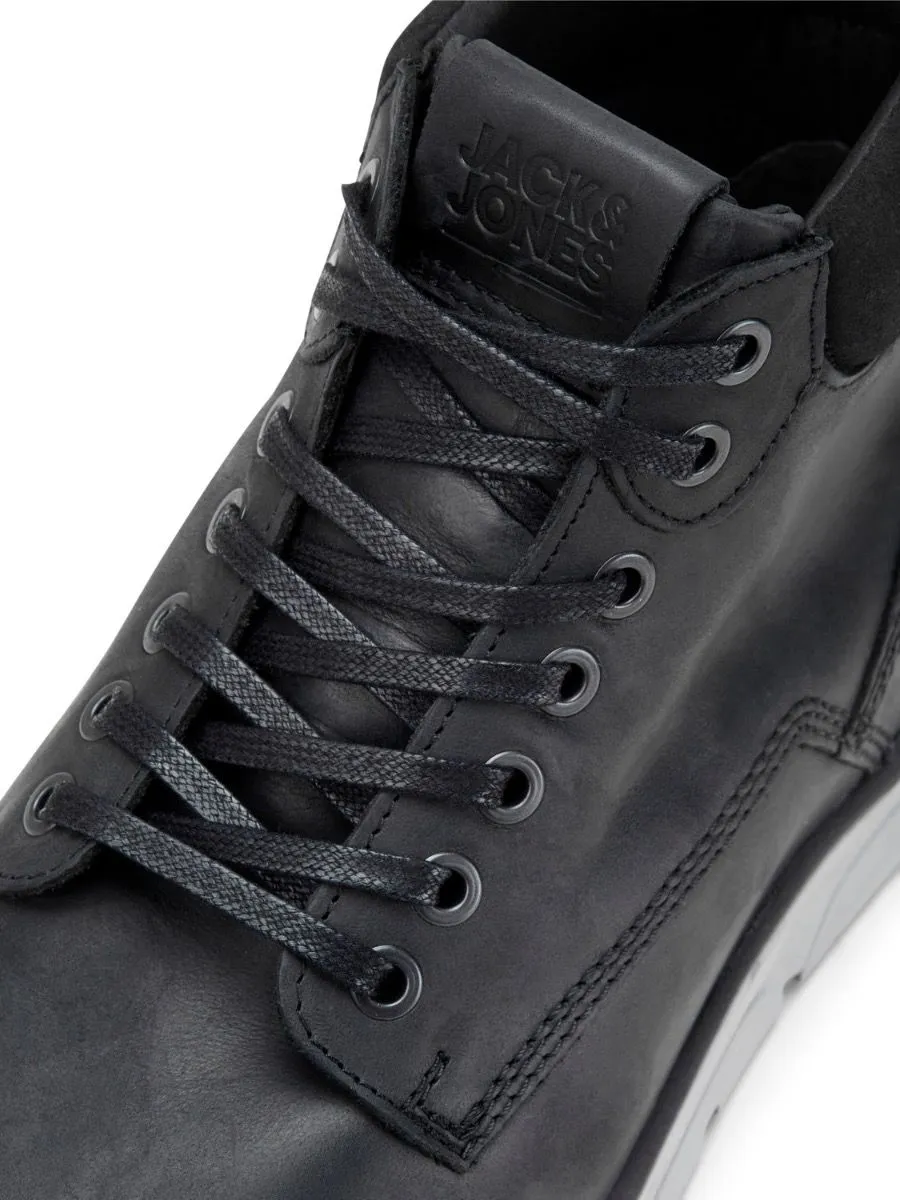 Jack and Jones Tubar Leather Boots in Anthracite