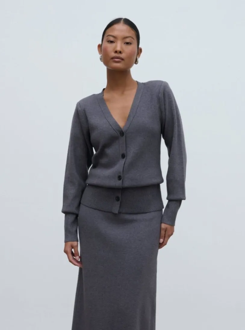Justine Rib Knit Cardigan - Grey Marl