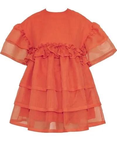 Karolina Ozolinsiute Yellow Orange Saffron Organza Mini Dress for Women