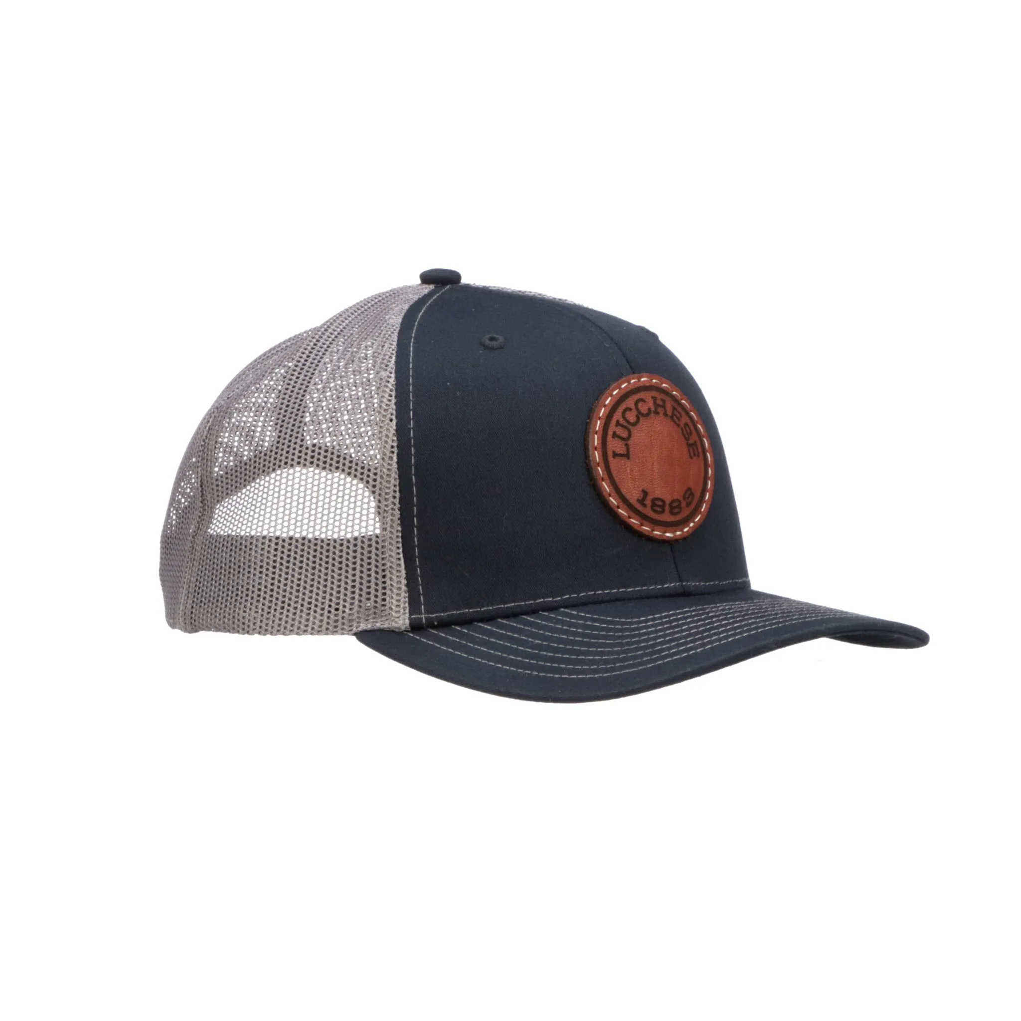 Leather Patch Cap Round Navy Charcoal