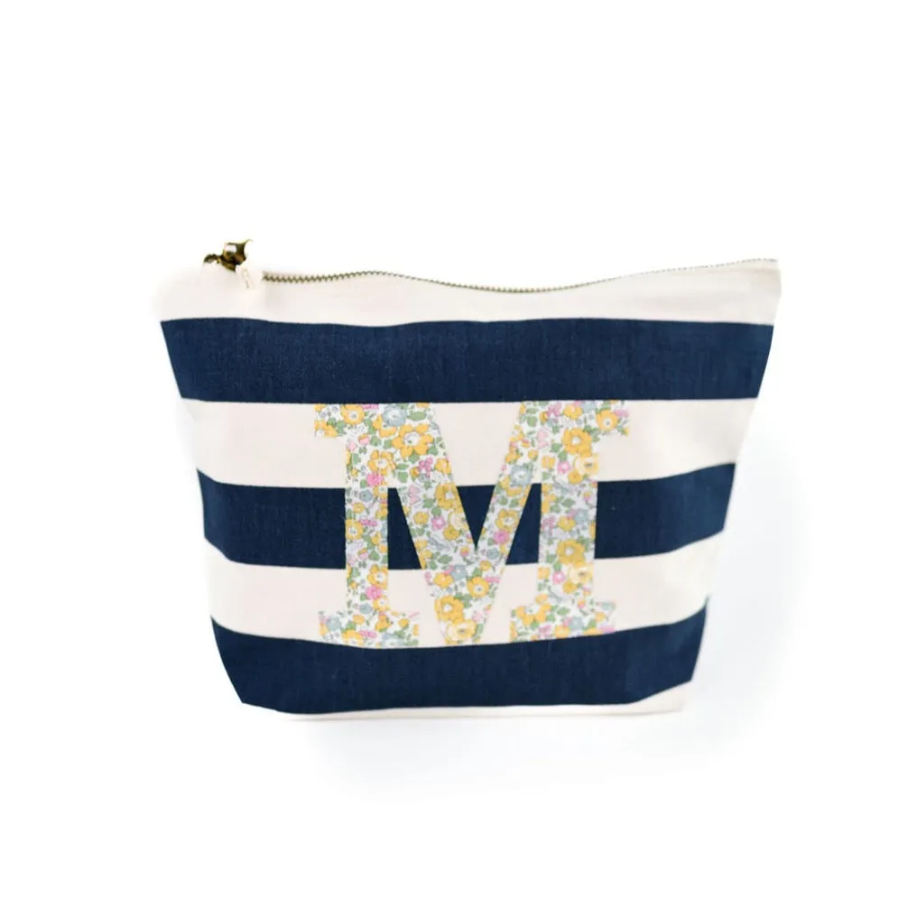 Liberty London Navy Stripe Accessory Bag - Betsy Ann Yellow Initial