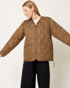 Light Brown Military Zip V Neck Down Jacket