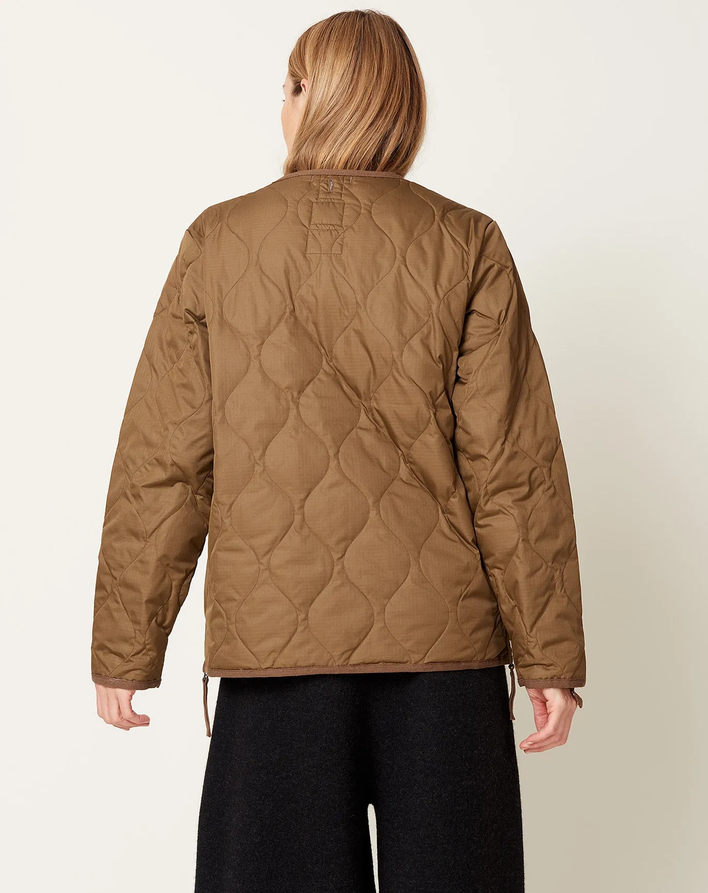 Light Brown Military Zip V Neck Down Jacket