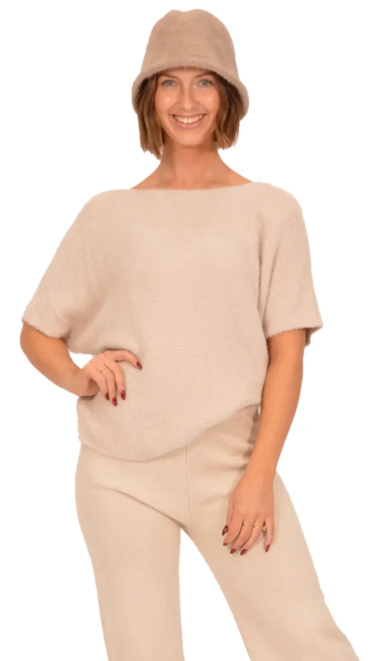 LILLYWHITE Short Sleeve Fuzzy Sweater