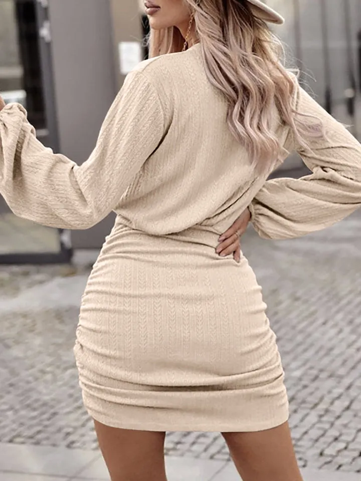 Long Sleeve Mini Dress with Round Neckline