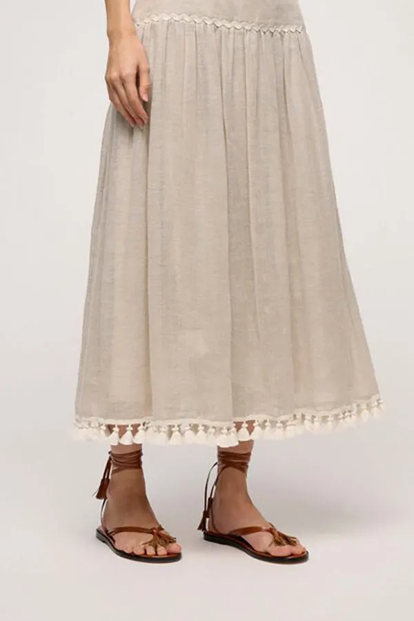 Luisa Spagnoli TERMALE TASSEL FRINGE LINEN SKIRT