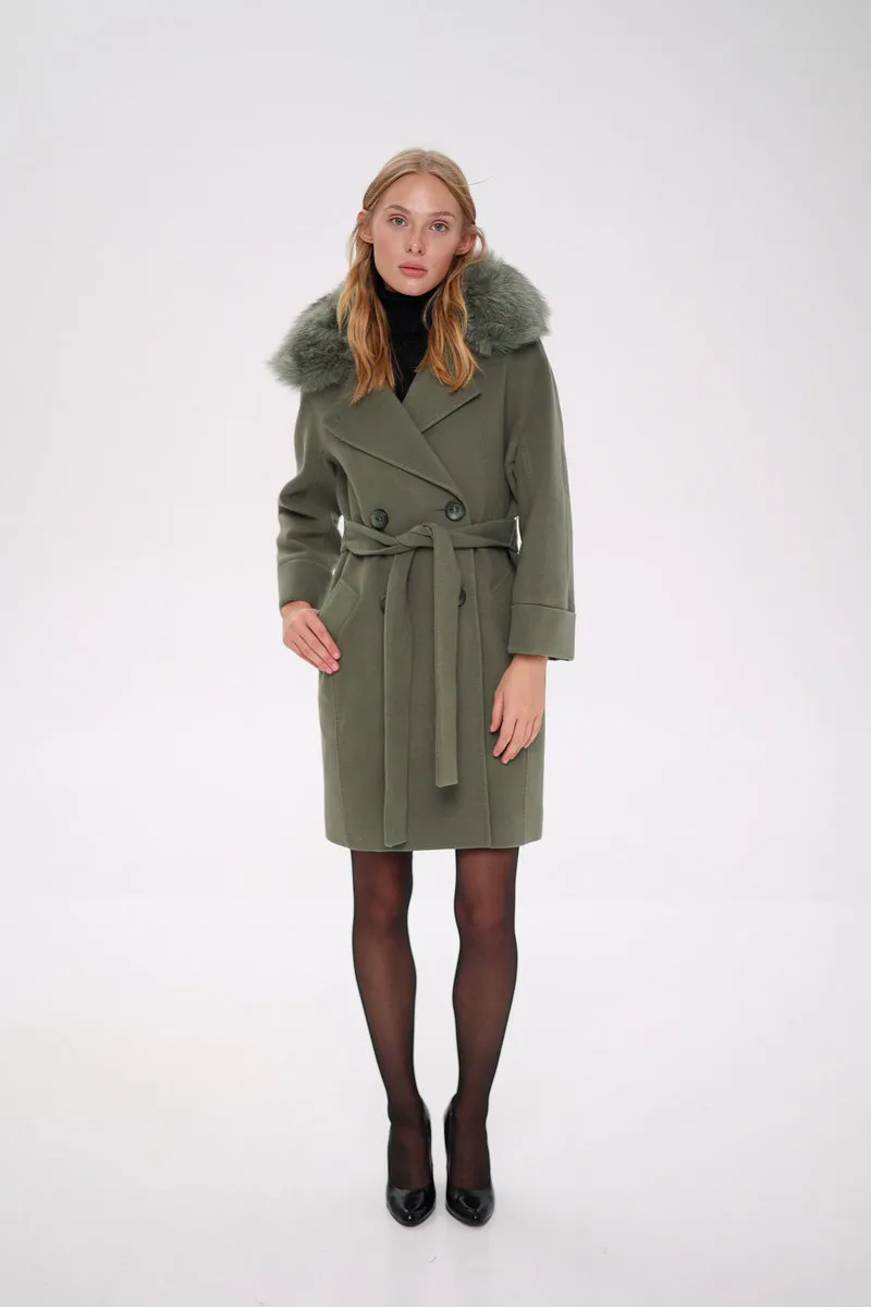 Luxury Polar Fox Tailored Cashmere Wool Coat