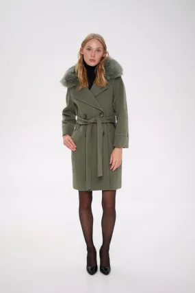 Luxury Polar Fox Tailored Cashmere Wool Coat