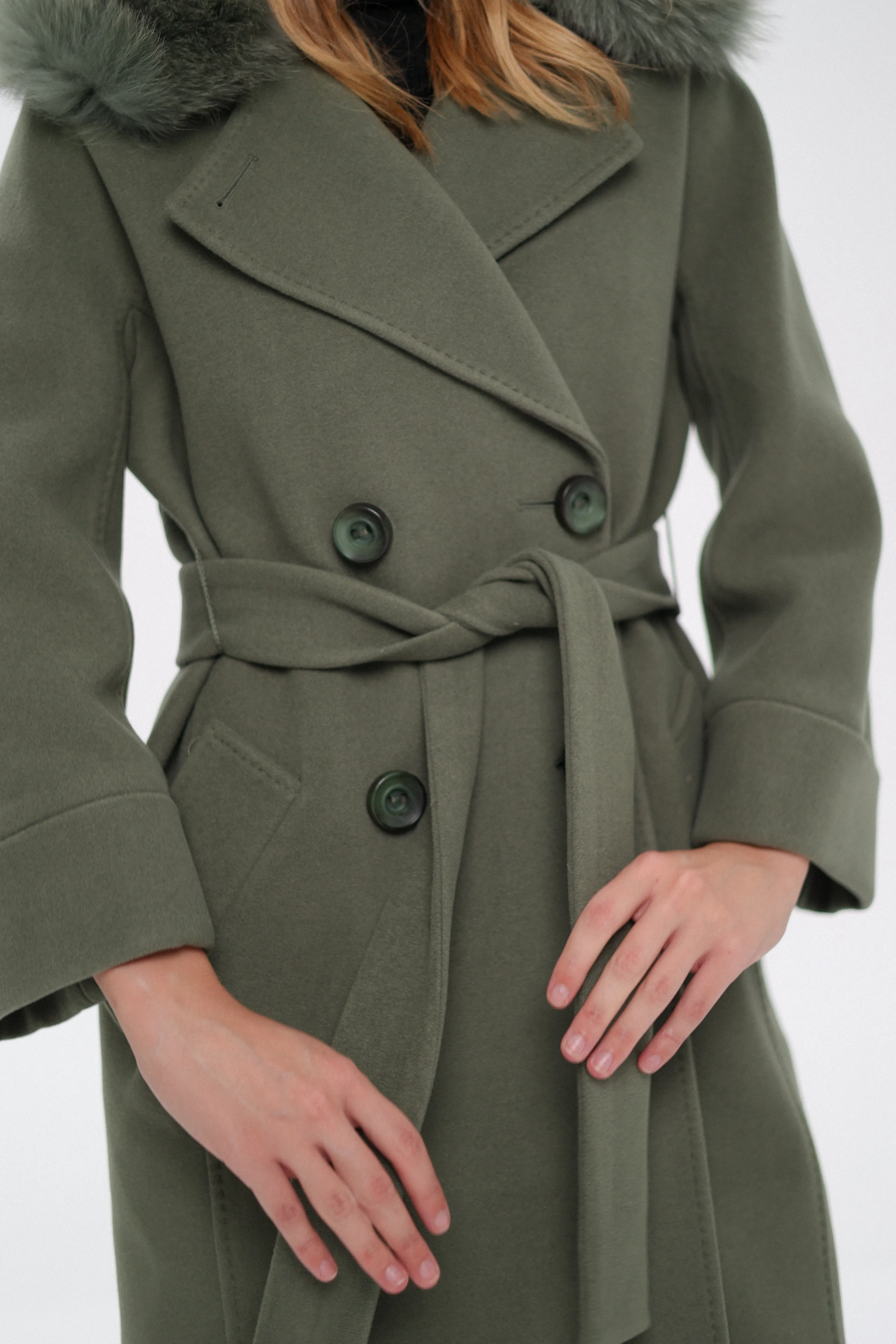 Luxury Polar Fox Tailored Cashmere Wool Coat