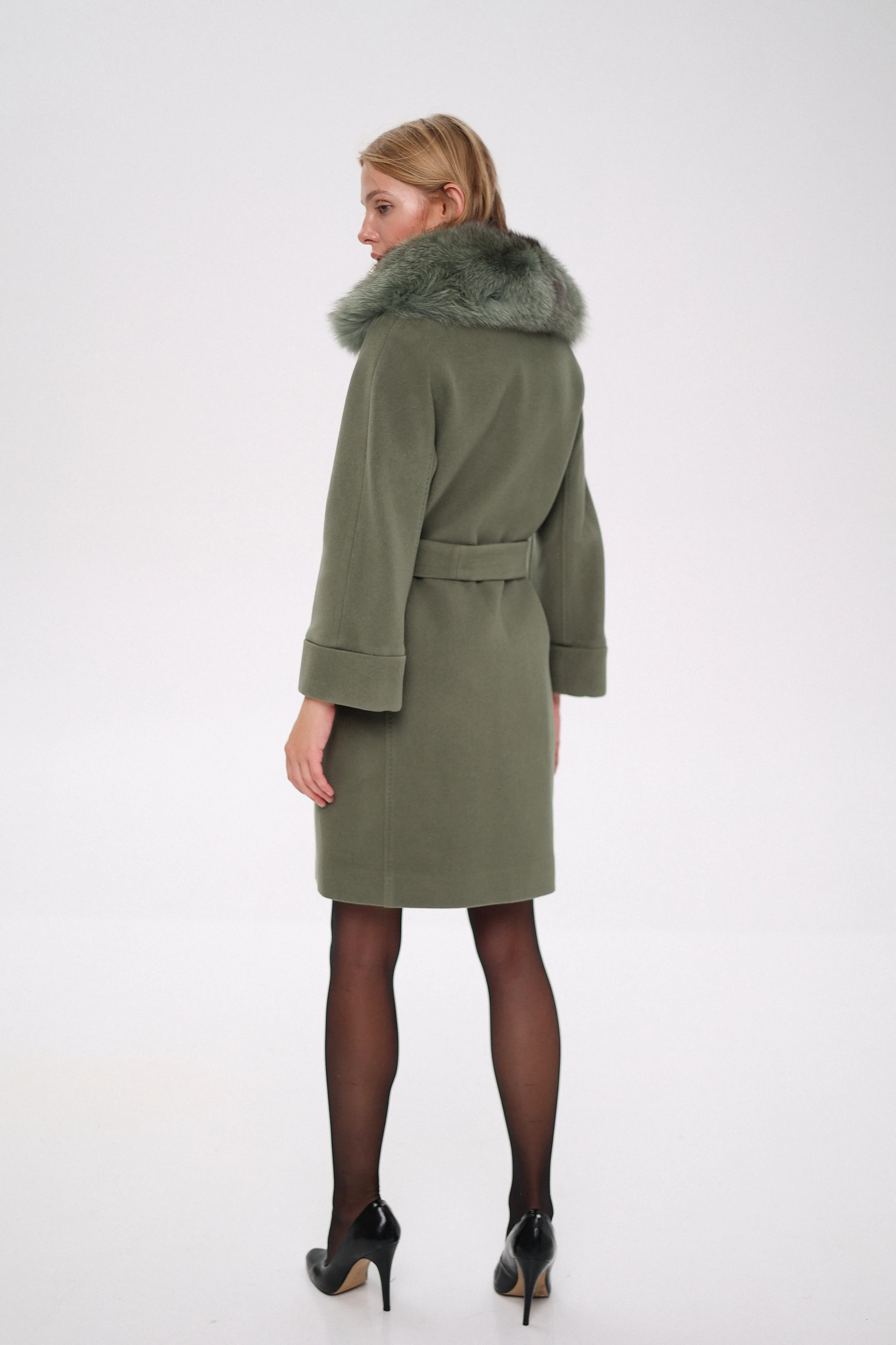 Luxury Polar Fox Tailored Cashmere Wool Coat