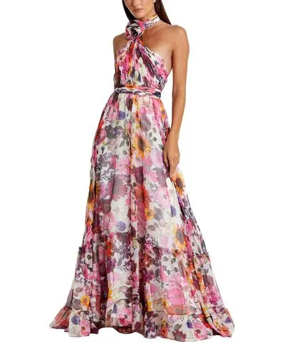 Mac Duggal Floral Chiffon Evening Dress