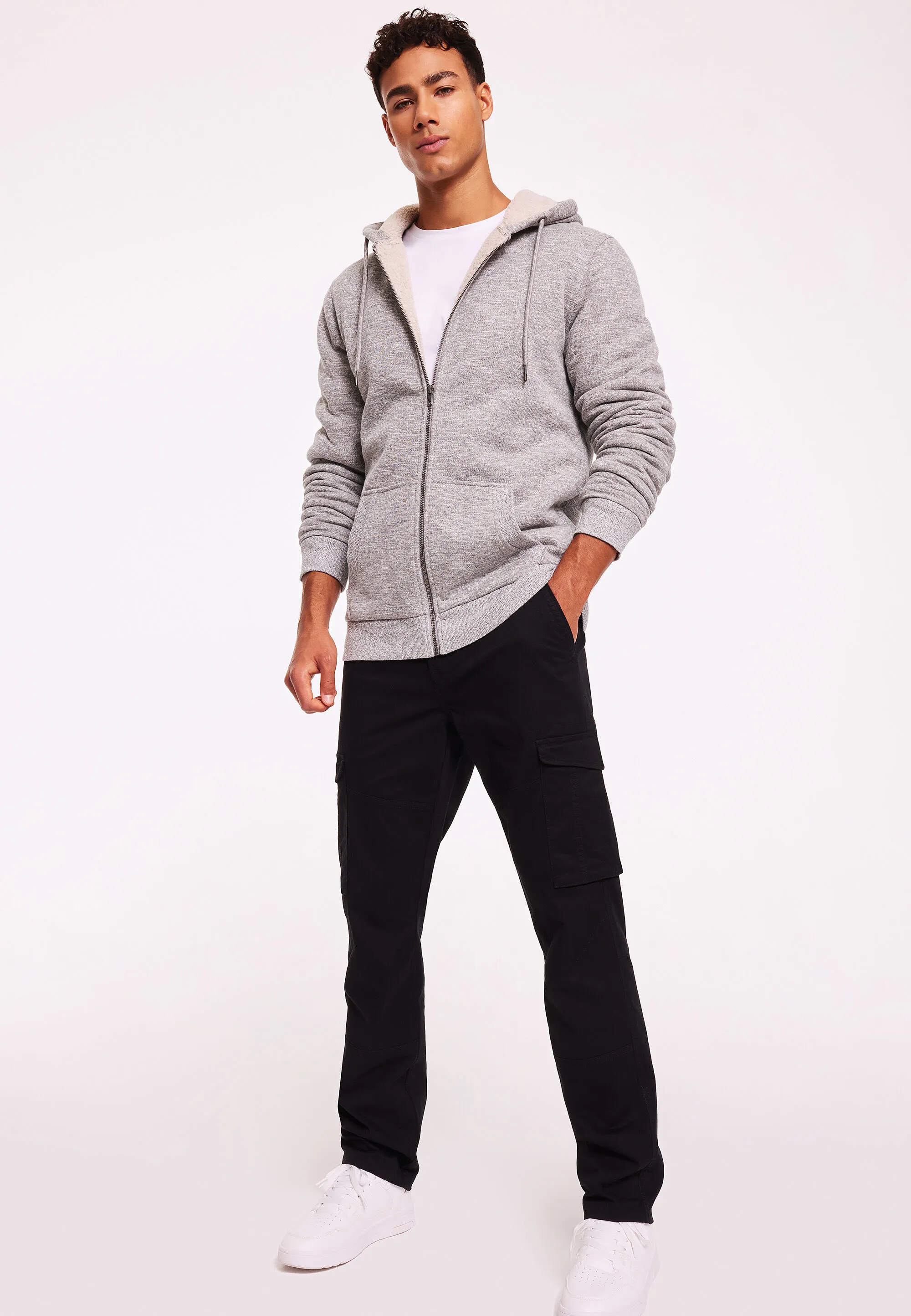 Mens Grey Sherpa Zip Hoody