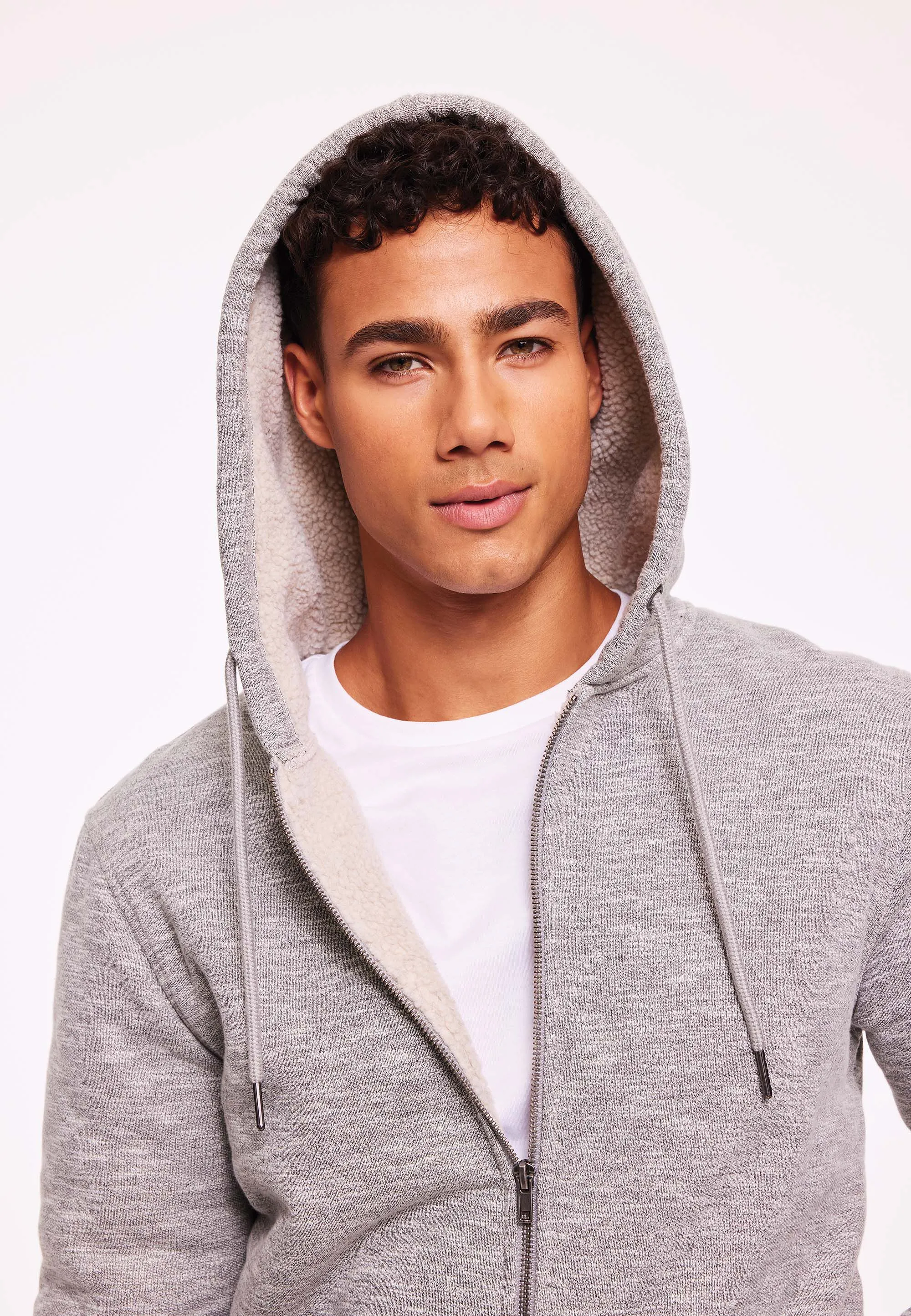 Mens Grey Sherpa Zip Hoody