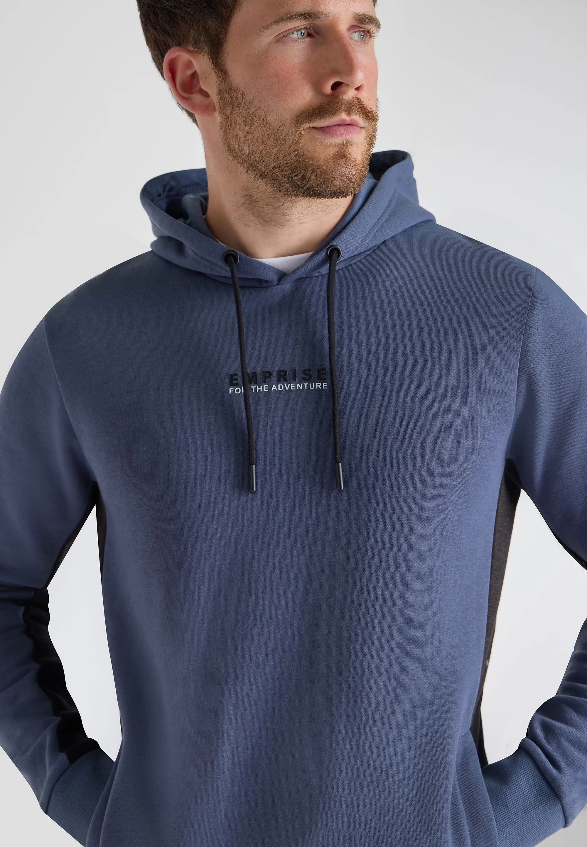 Mens Navy Panel Drawstring Hoody