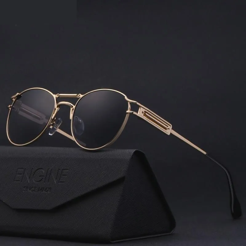 Men's Round Steampunk Alloy Sunglasses Set for Summer