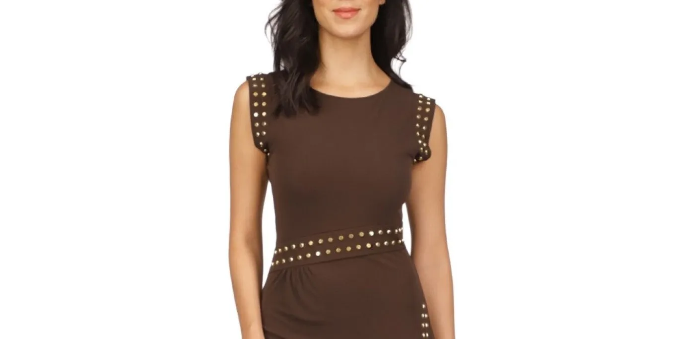 Michael Kors Women's Studded Brown Midi Dress - Size Medium