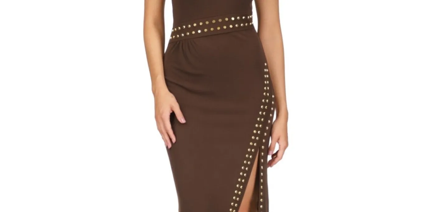 Michael Kors Women's Studded Brown Midi Dress - Size Medium