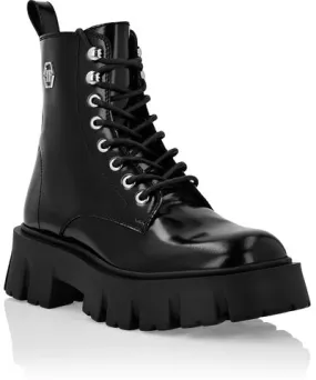 Mid Flat Iconic Leather Boots by Philipp Plein