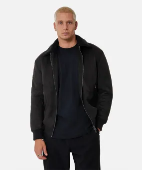 Mig Sherpa Collar Vegan Suede Bomber Jacket - Black