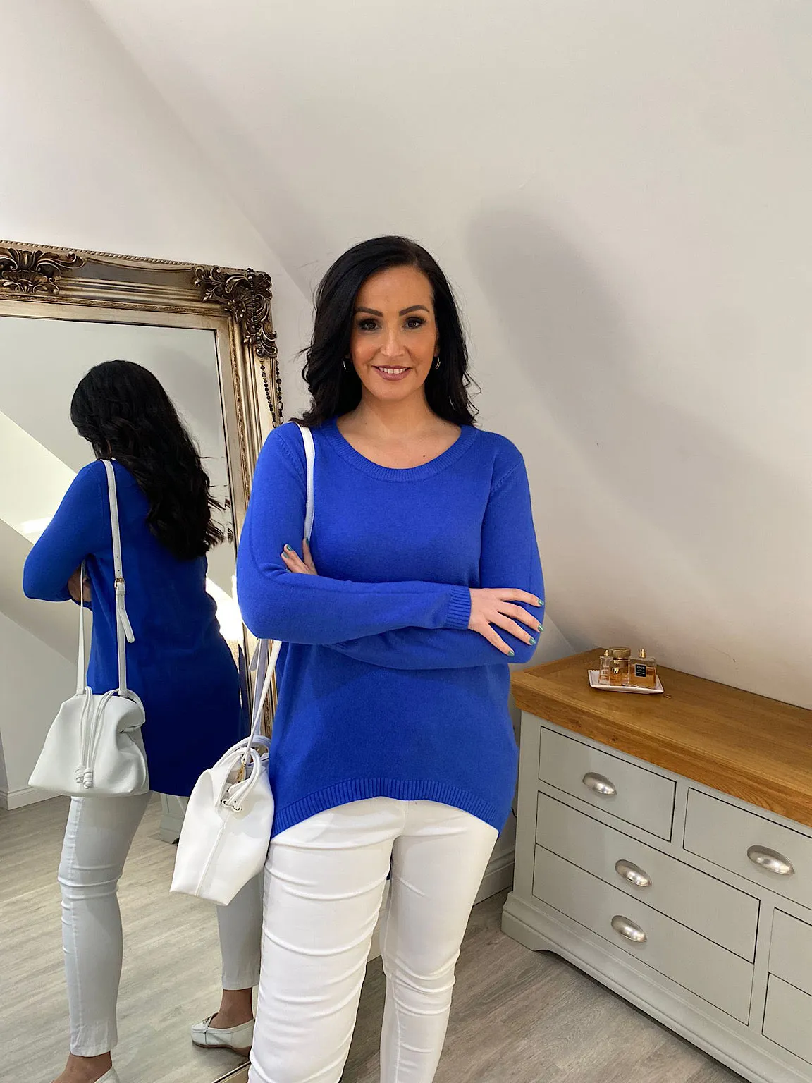 Mila Royal Blue Jumper with Ribbed Trim