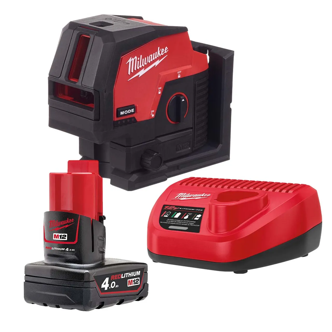 Milwaukee M12 CLLP-0 12V Green Cross Line Laser with 1x 4.0Ah Battery
