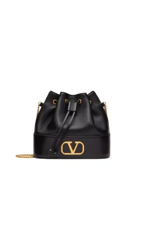 Black Mini Nappa Bucket Bag with Vlogo Signature Chain