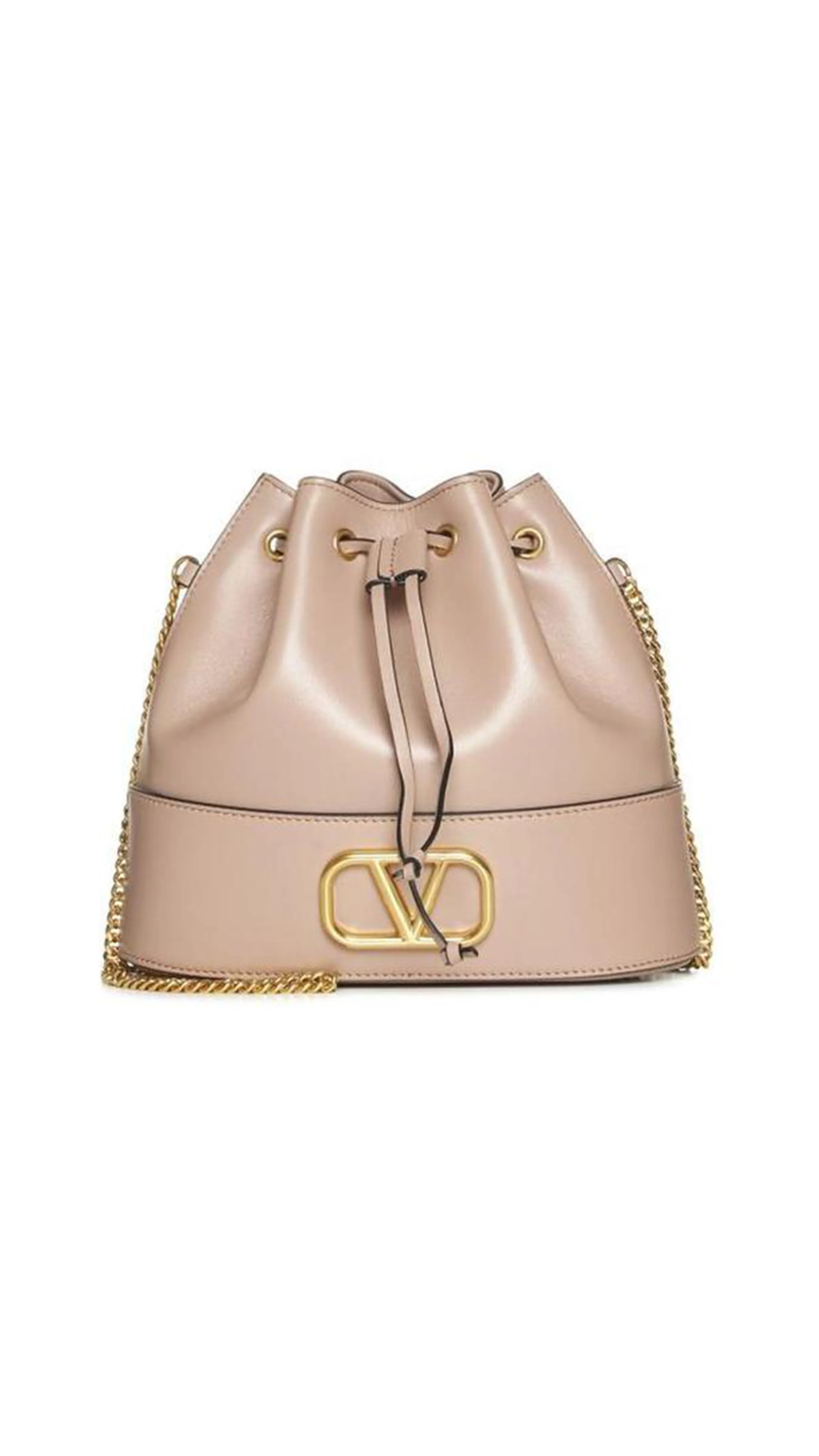 Rose Cannelle Mini Nappa Bucket Bag with Vlogo Signature Chain