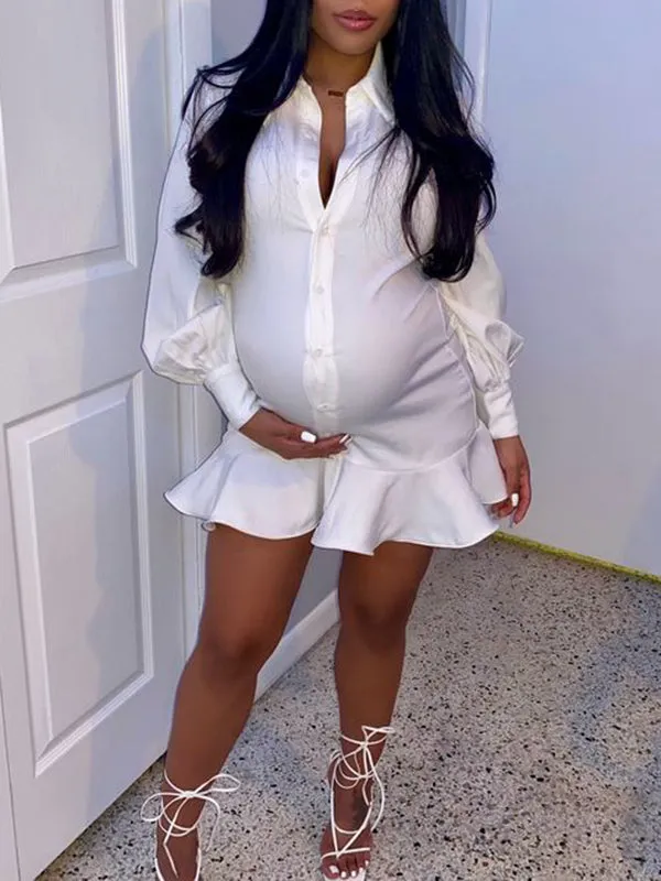 Chic White Maternity Blouse Mini Dress - Momnfancy