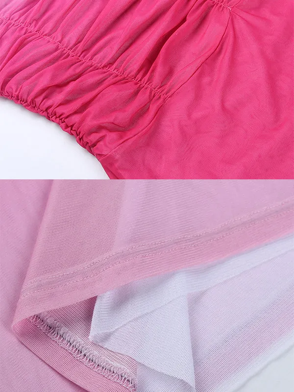 Elegant Maternity Gown in Pink Gradient Color with Cascading Ruffle Bandeau Design for Parties