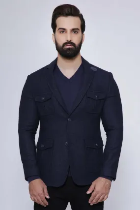 Navy Blue Slim Fit Casual Coat