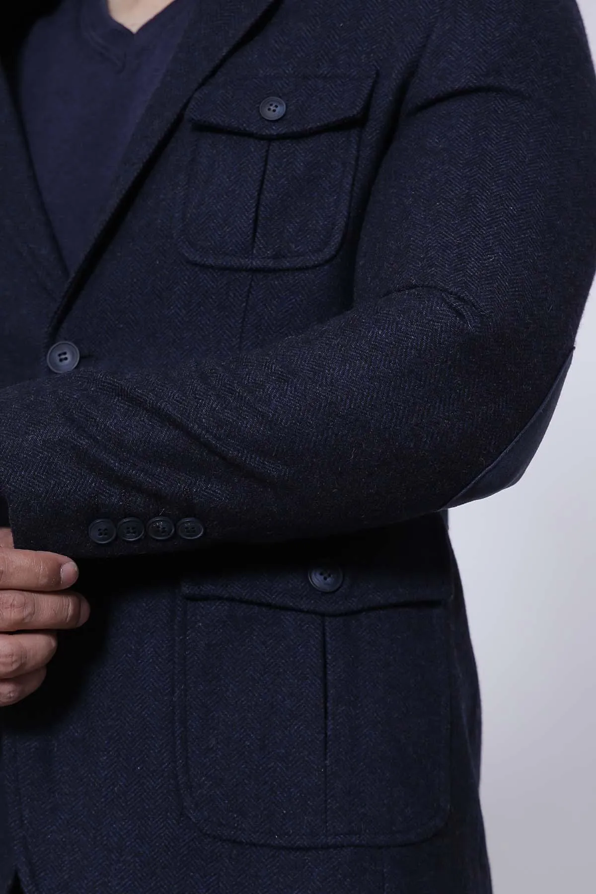 Navy Blue Slim Fit Casual Coat