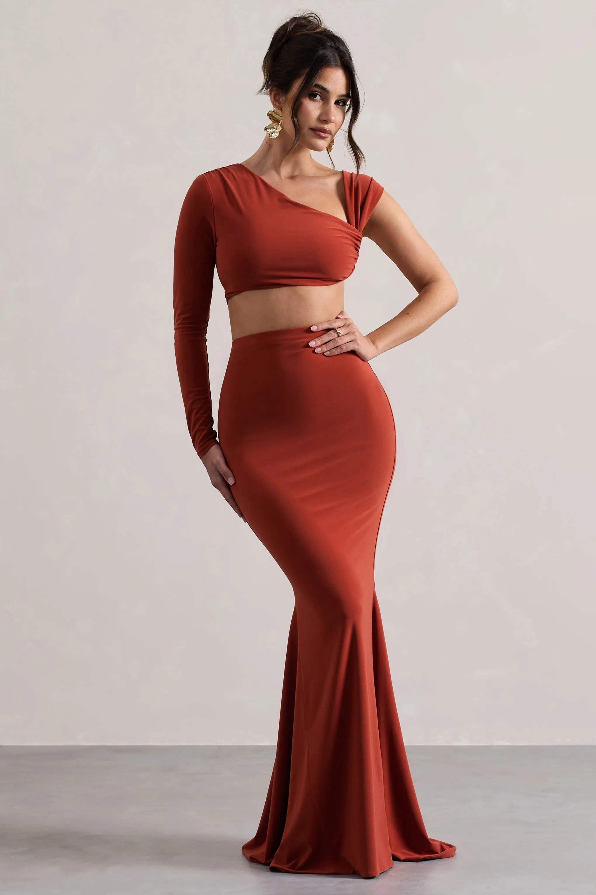 Neomie Terracotta Fishtail Maxi Skirt - Shop Now