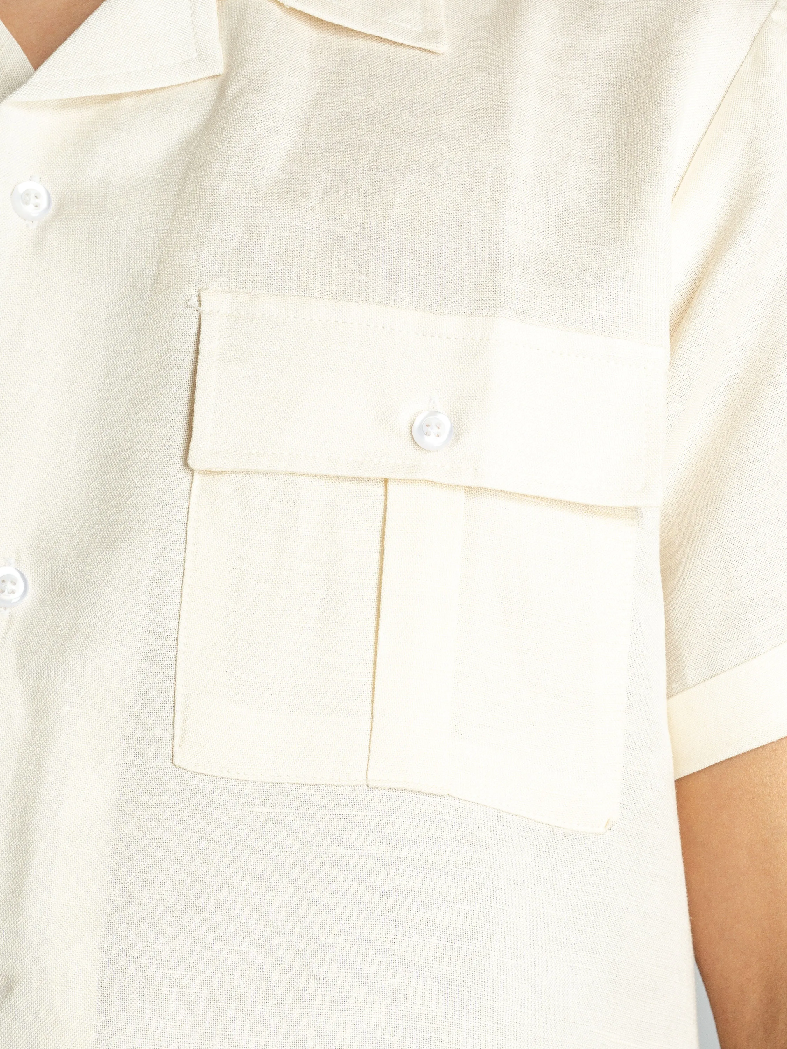 Off White Linen Cuban Collar Shirt