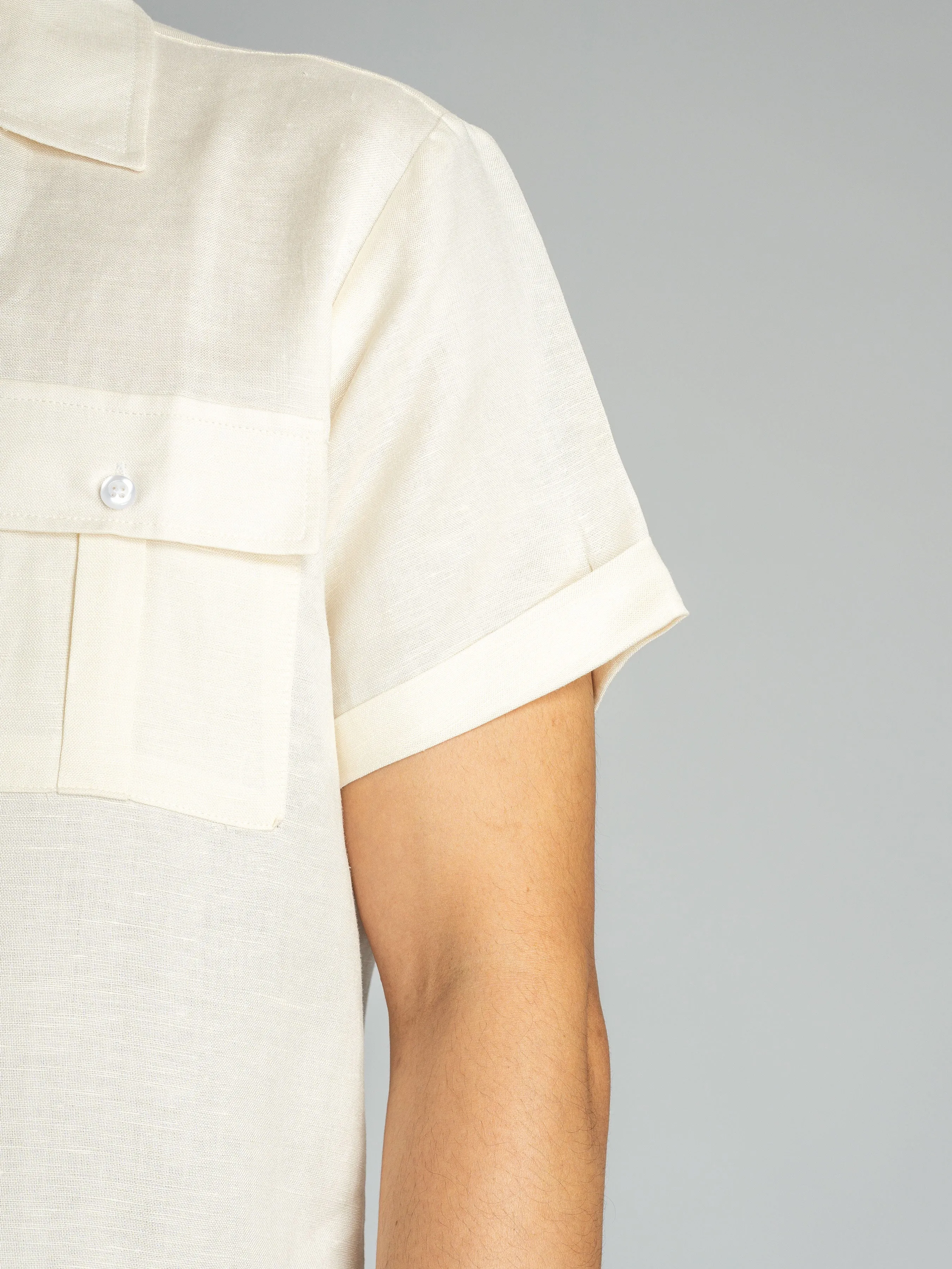 Off White Linen Cuban Collar Shirt