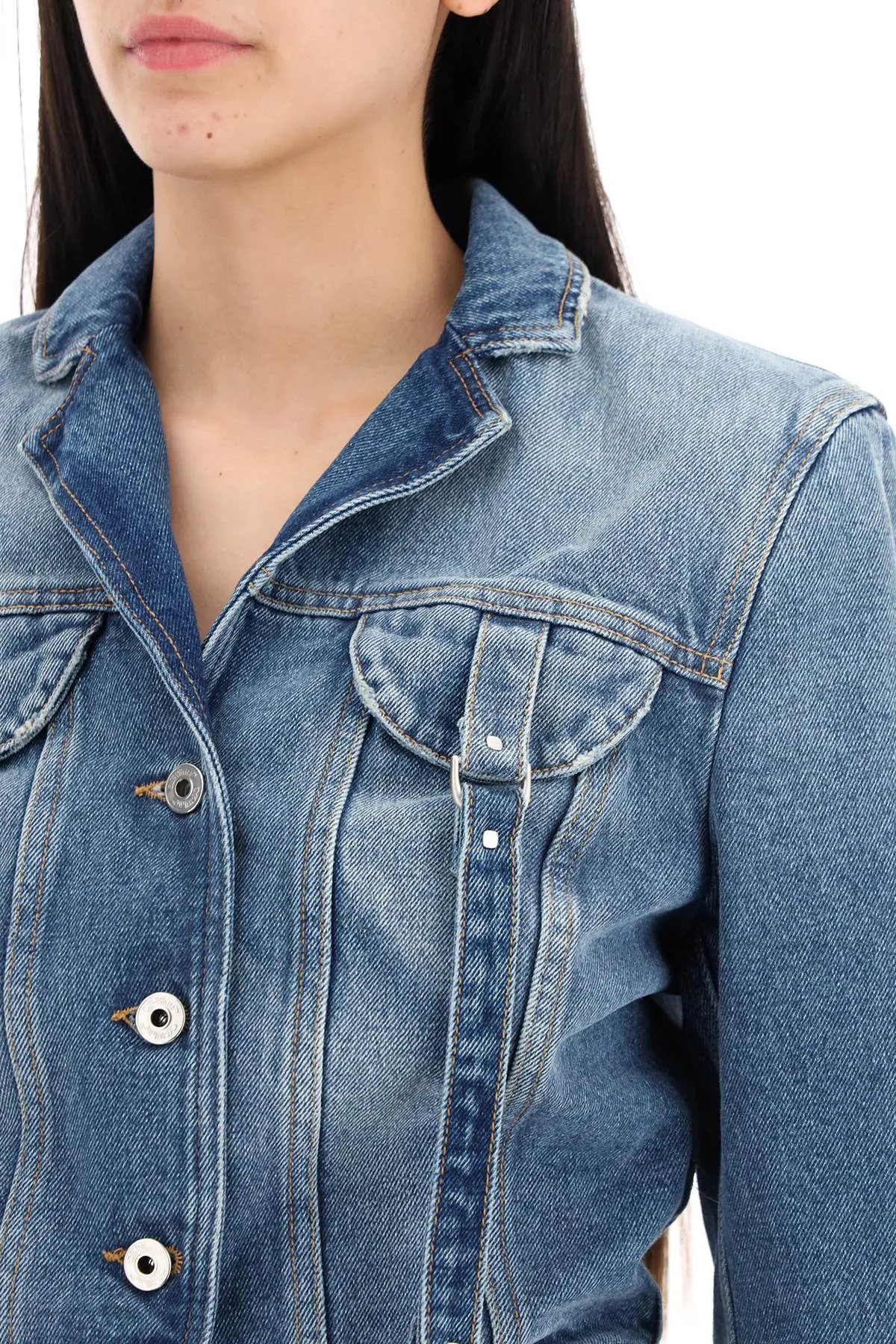 OFF-WHITE Navy Denim Jacket with Harness Details - Women