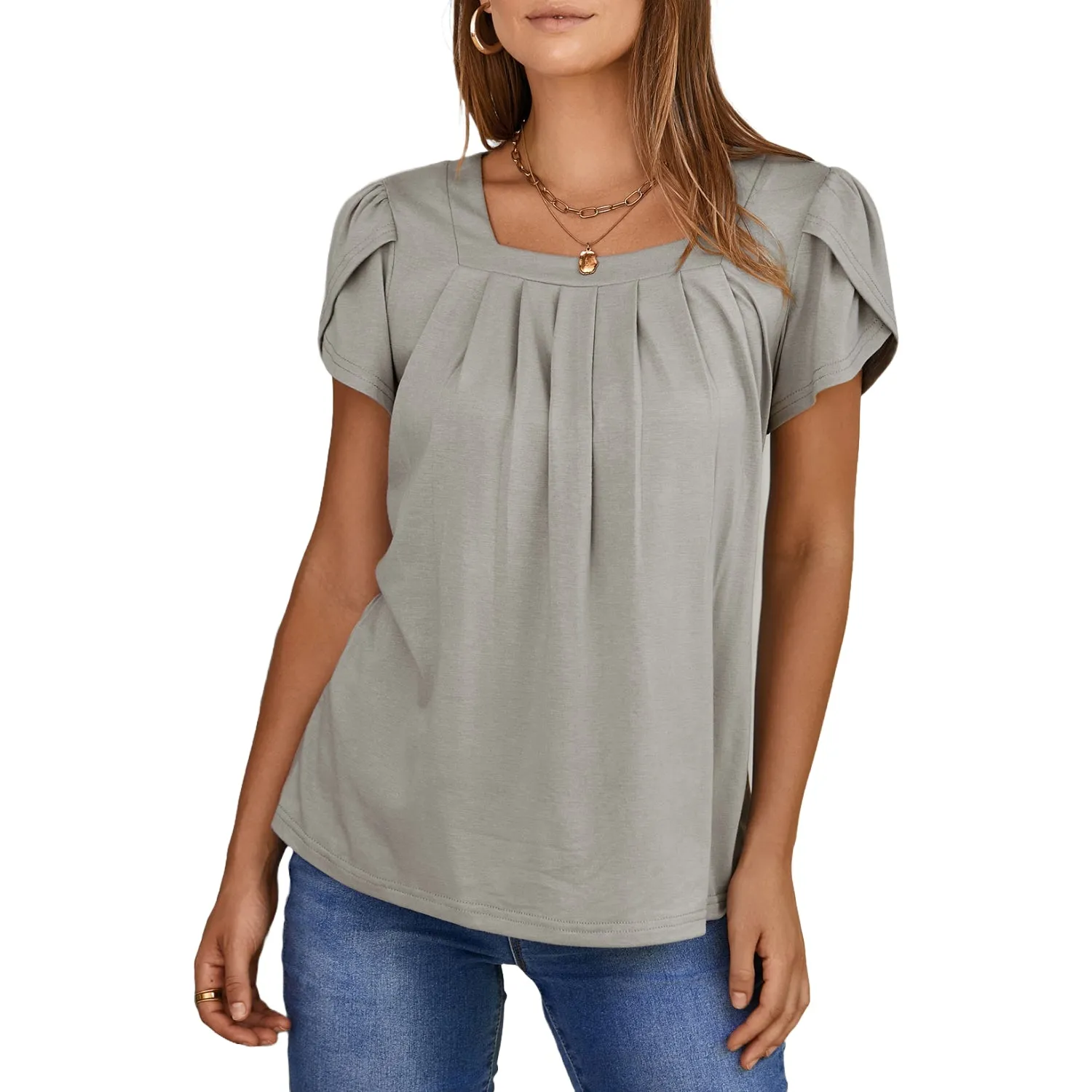 Petal Short Sleeve Square Neck Tunic Tops for Women - Shop Now.