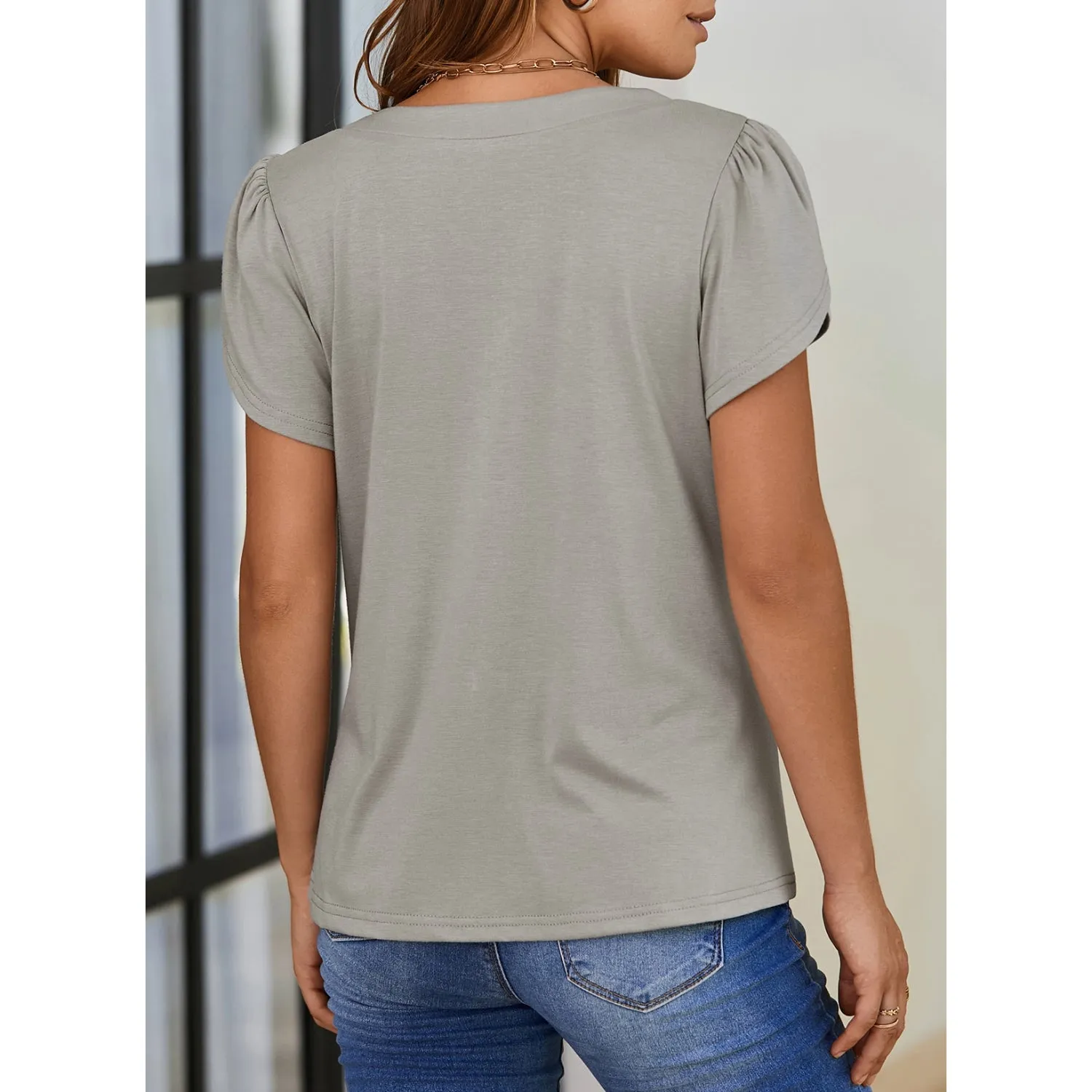 Petal Short Sleeve Square Neck Tunic Tops for Women - Shop Now.