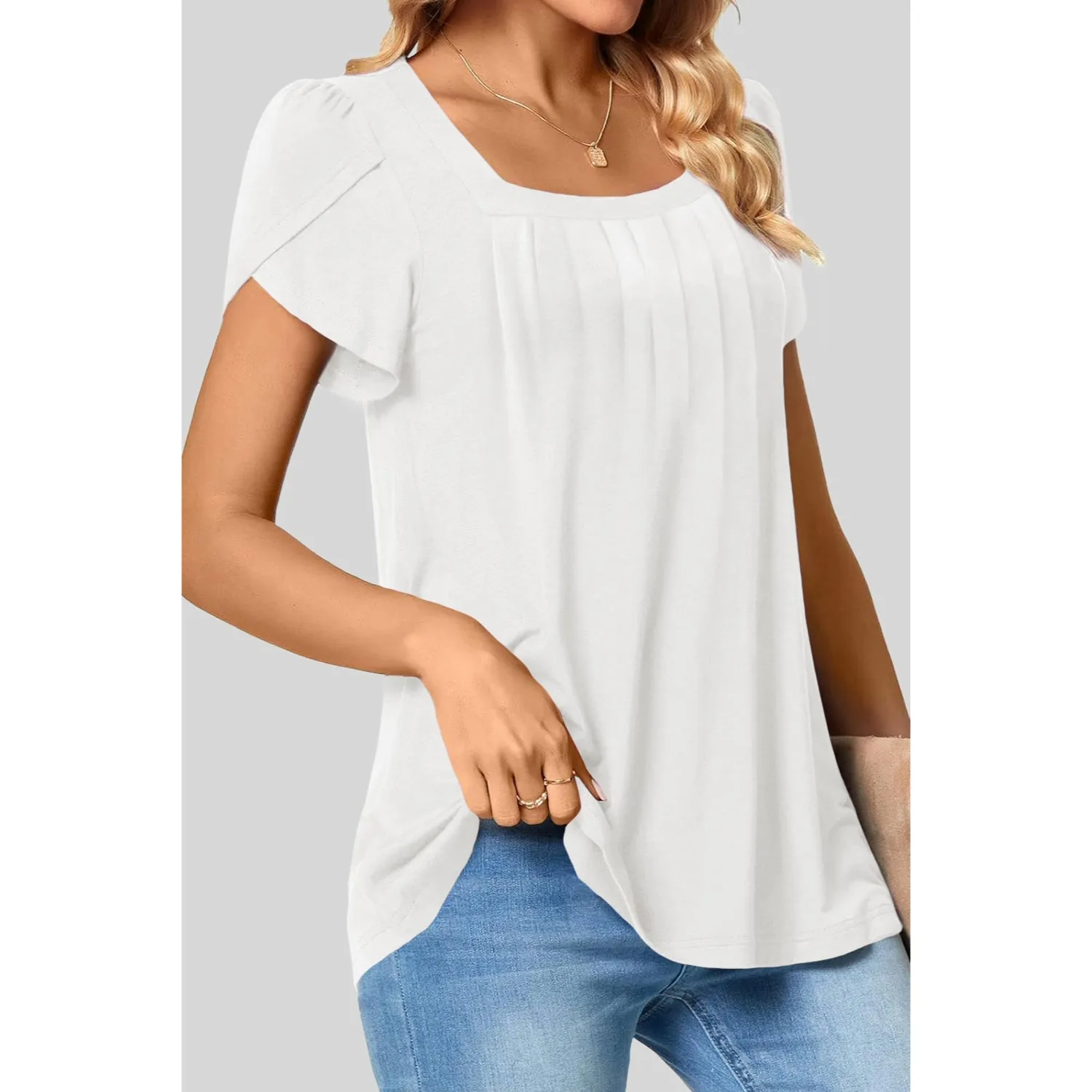 Petal Short Sleeve Square Neck Tunic Tops for Women - Shop Now.