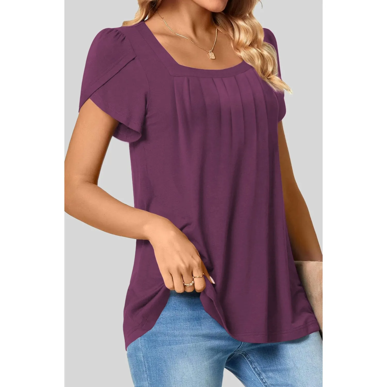 Petal Short Sleeve Square Neck Tunic Tops for Women - Shop Now.