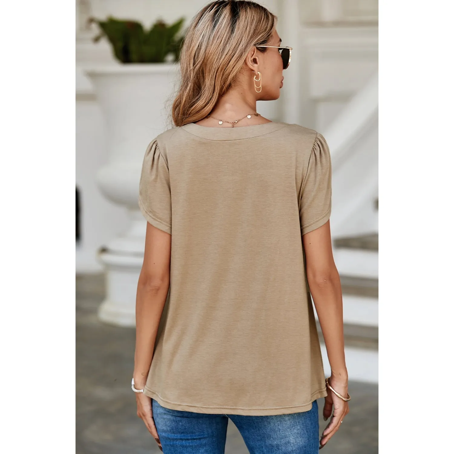 Petal Short Sleeve Square Neck Tunic Tops for Women - Shop Now.