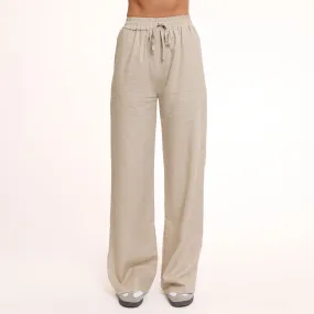 Petite Beige Linen Pants