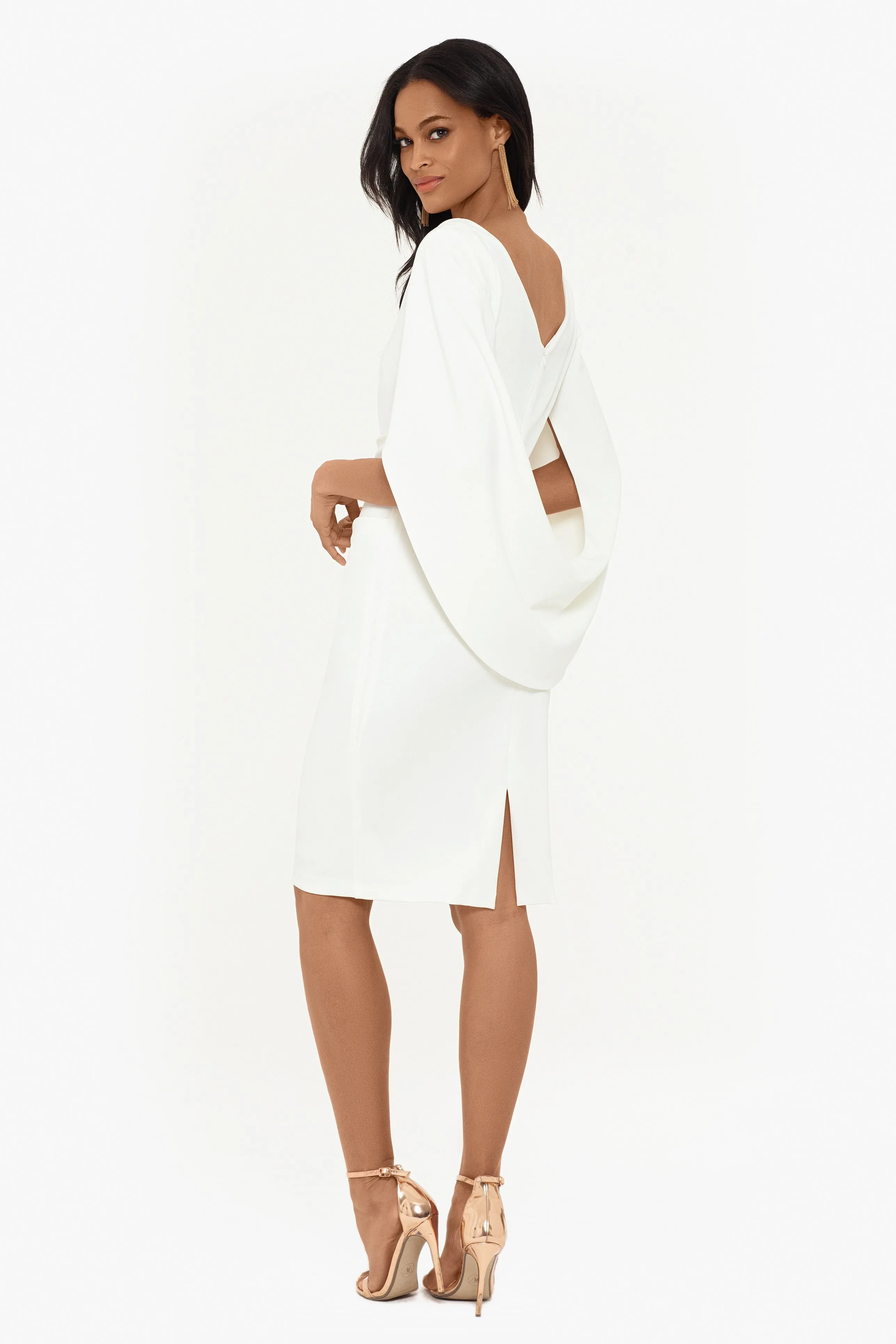 Petite Jordan Short Scuba Crape Draped Back Dress