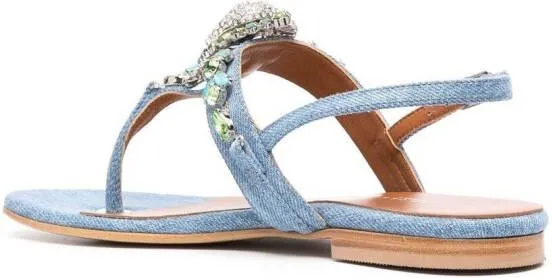 Blue Embellished Thong Strap Sandals by Philipp Plein